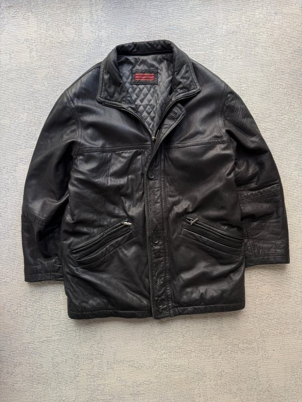 Vintage Abercrombie & Fitch Quilted Leather Coat – Black (L)