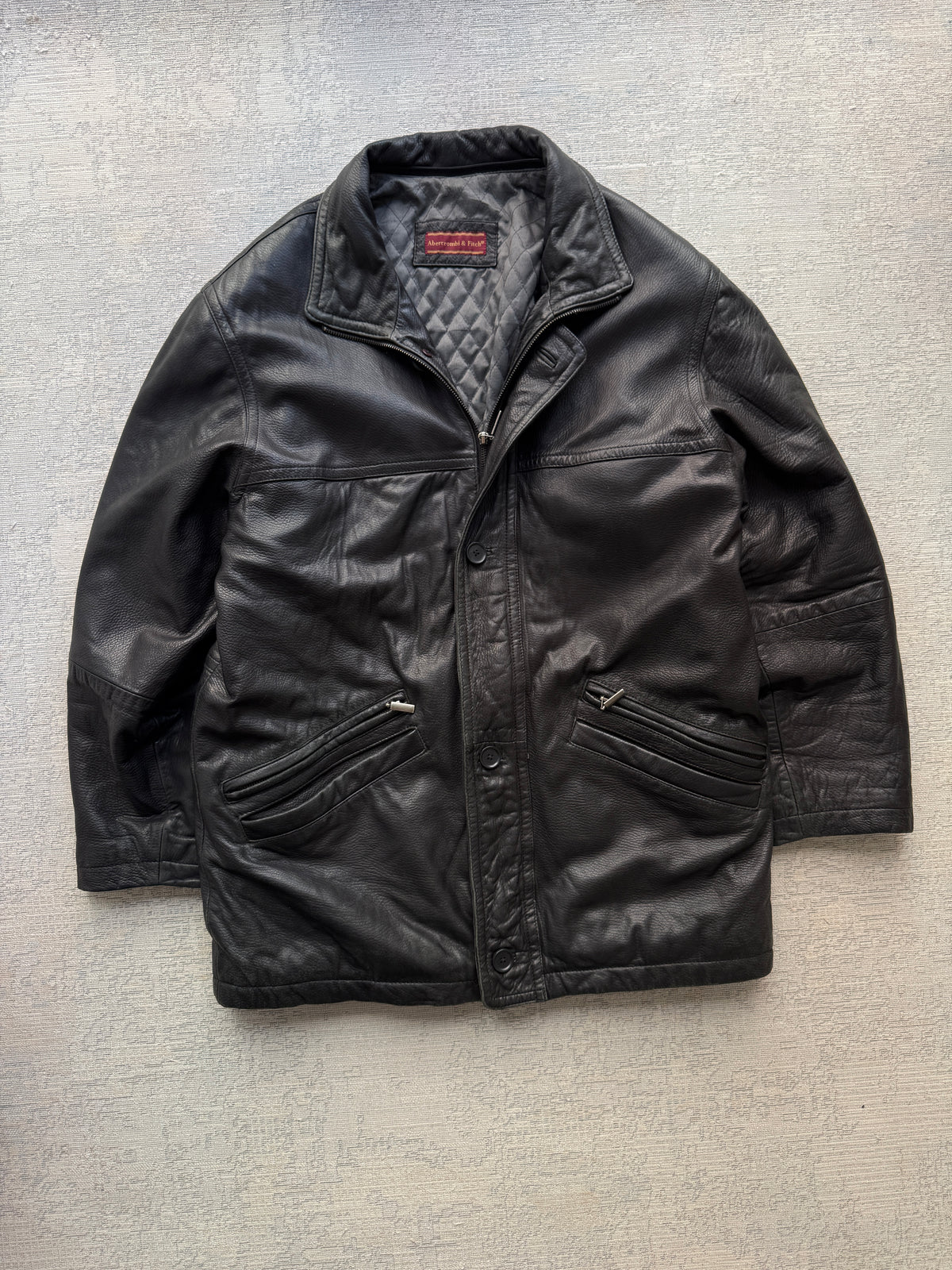 Vintage Abercrombie & Fitch Quilted Leather Coat – Black (L)