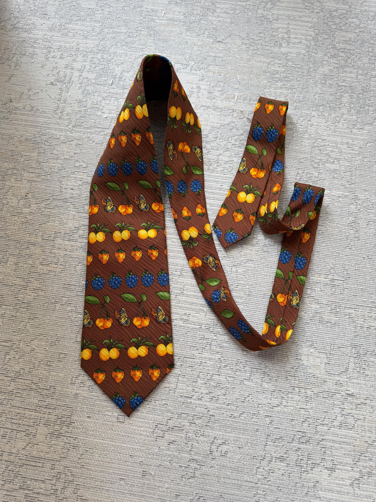Vintage Kenzo Homme Silk Fruit Print Tie