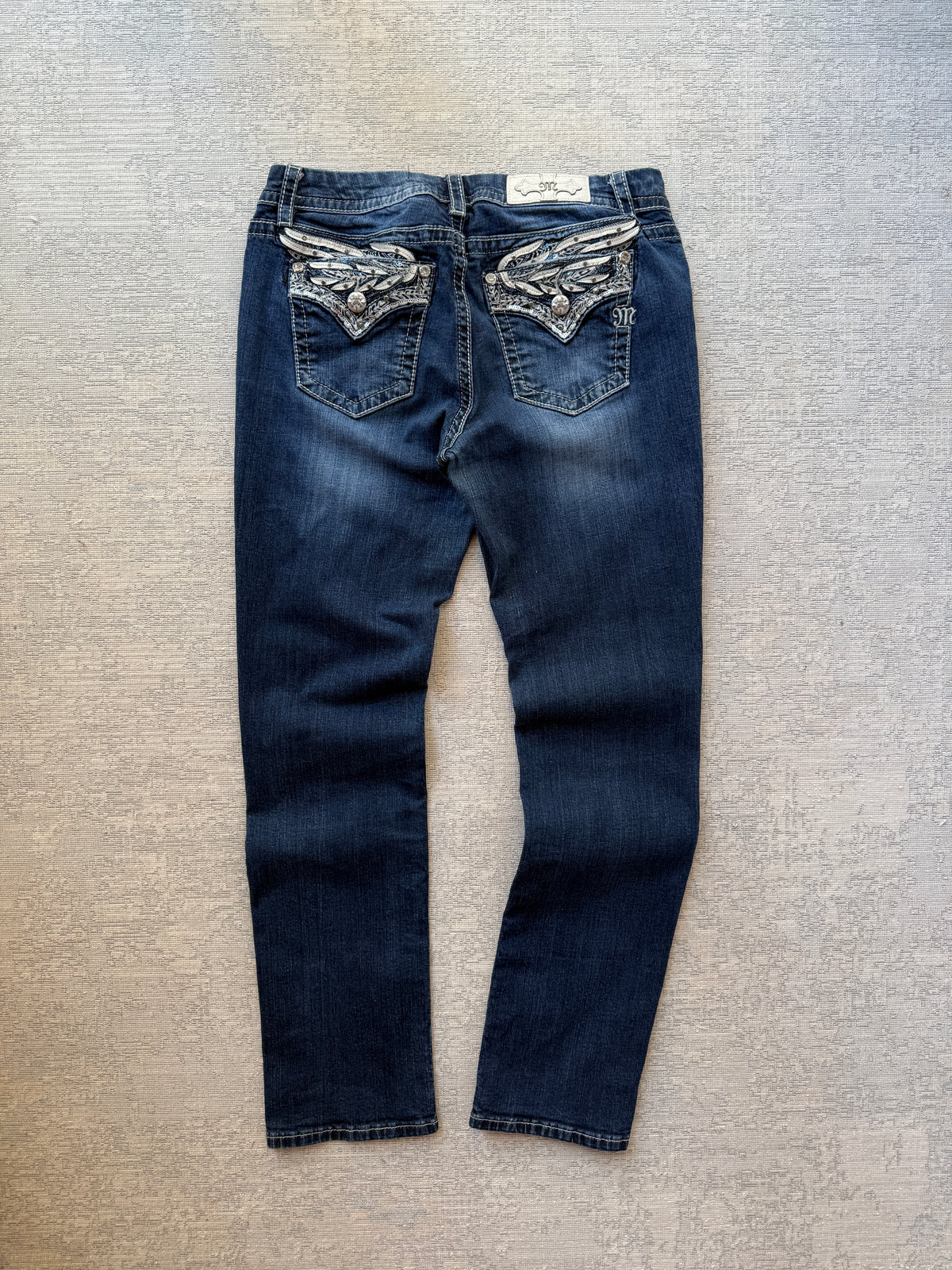 Miss Me Y2K Embellished Wing Pocket Jeans (W29)